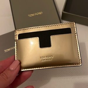 Tom Ford Metallic Gold Leather Card Holder Wallet NWT